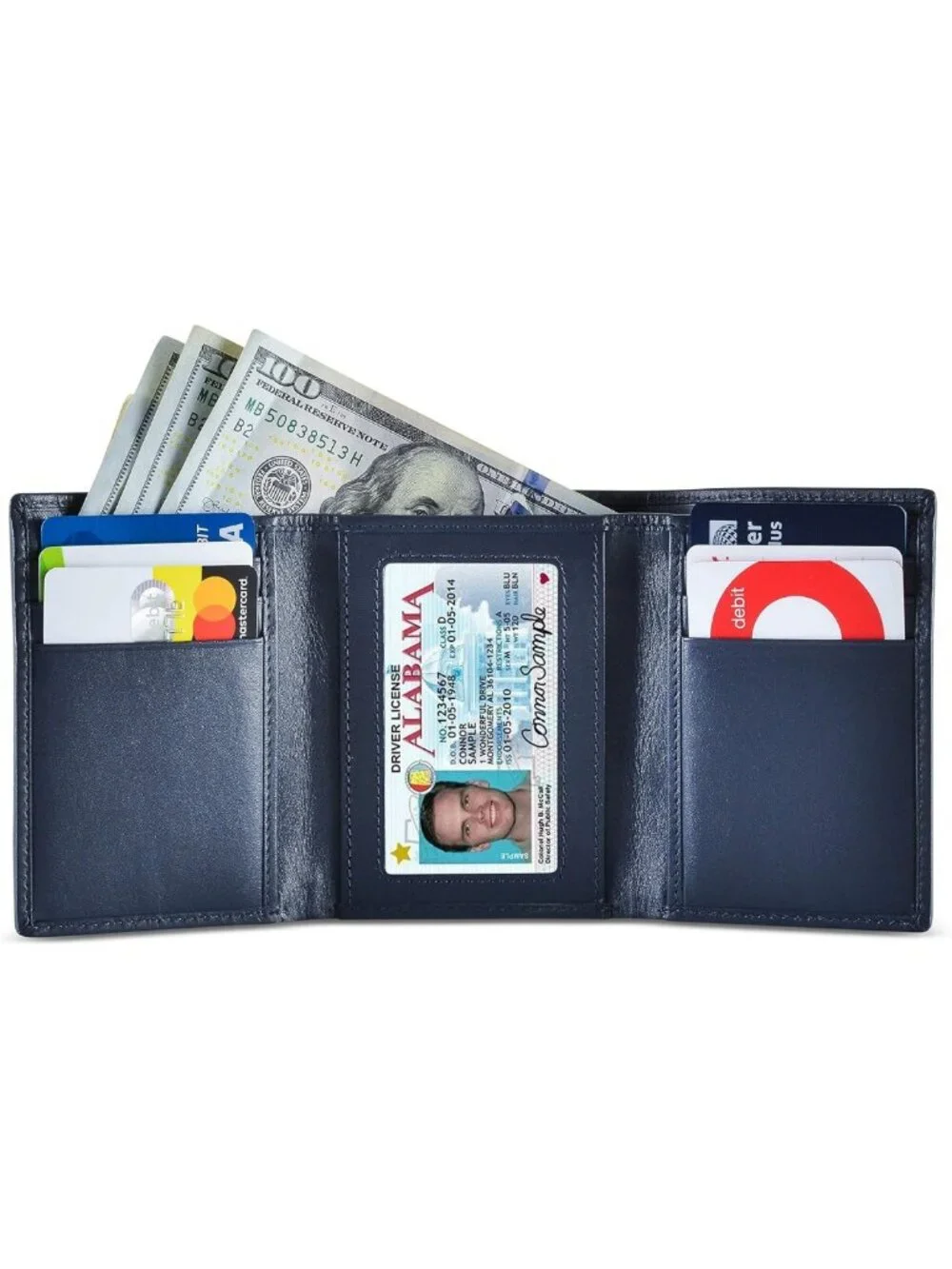 Elegant Trifold Leather Wallet for Men, RFID Blocking, Premium Nappa, Sky Blue